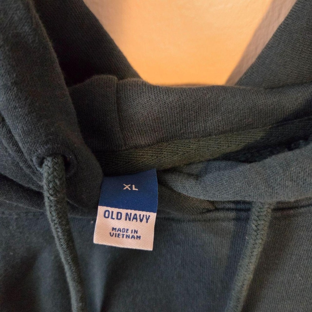 Old Navy Mens XL Dark Green Raglan Pullover Hoodie Sweatshirt Kangaroo Pocket - Picture 2 of 6